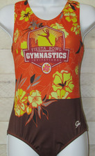 GK Leotard Orange Brown Tropical Fiesta Bowl Gymnastics AM Adult M