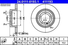 2x ATE Bremsscheibe 24.0111-0193.1 f&uuml;r MERCEDES KLASSE W177 V177 Sports Tourer