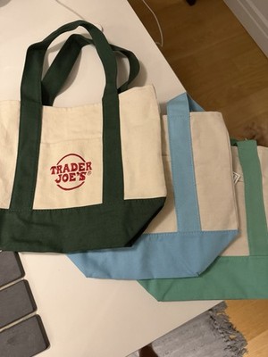Trader Joe's Canvas Reusable Shopping Bags Multicolor Small Foldable Tote Set