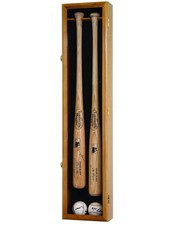 2 Baseball Bat Display Case Oak & Black Wood Ball Frame Wall Cabinet Shadow Box