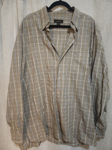 Ermenegildo Zegna, Vintage Ermenegildo Zegna Shirt Men XXL Plaid Windowpane Brown Made in Italy
