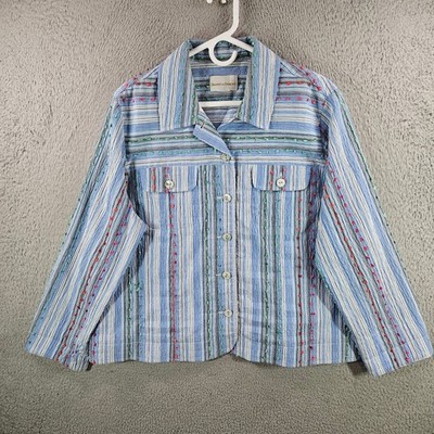 Drapers & Damons Petites Blue Striped Embroidered Button Front Jacket Womens L