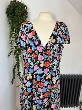ASOS 20 BLACK BUTTON FRONT FRILL MIDI SUMMER DRESS BOLD FLORAL WEDDING GUEST