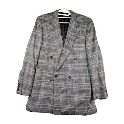 Hickey Freeman Boardroom Sport Coat Mens 39L Double Breasted Silk Wool Plaid