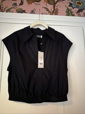 Mint Velvet Women's Cropped Navy Cap Sleeve Blouse Unworn With Tags