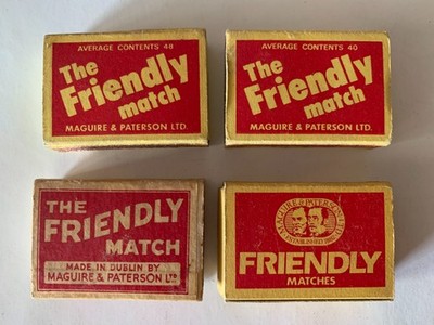 SET 4 ALTE STREICHHOLZSCHACHTELN SAFETY MATCHES THE FRIENDLY MAGUIRE & PATERSON