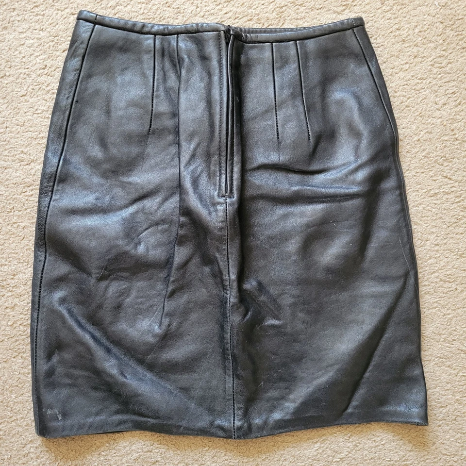 Falda lápiz vintage Hugo Buscati 100 % cuero negro genuino para mujer talla 10 Foto 2 de 4