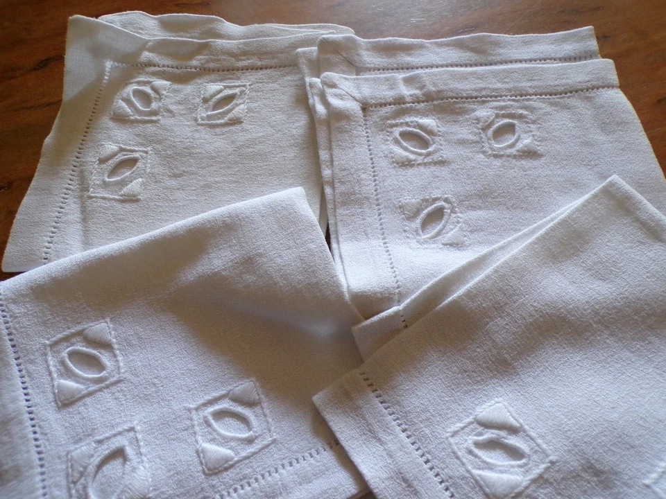 Linge ancien Lot de 6 petites serviette métis  blanc brodées ( ref 18 ) - Photo 2/4