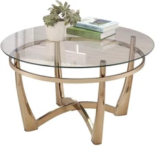 Orlando II round Glass Top Coffee Table in Champagne and Espresso