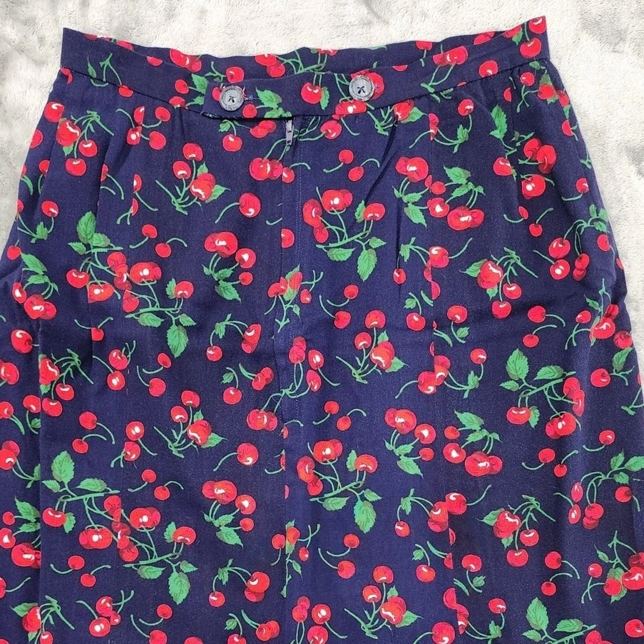 Falda De Colección Años 60 Mujer S Azul Rojo Cereza Estampado Lápiz Forrada Movible Pinup Oficina Foto 4 de 4