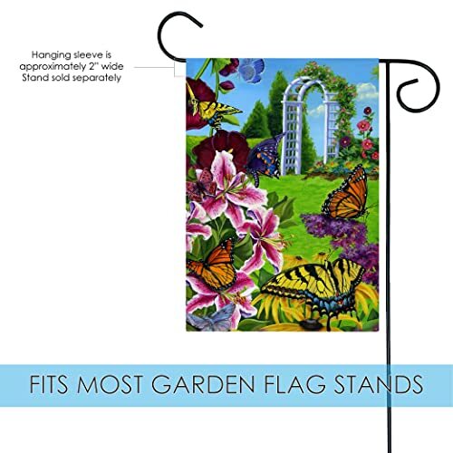 112085 Butterflies In The Garden Flower Flag Double Sided Flower 12x18 Inch - Picture 3 of 5