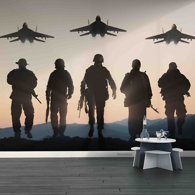 3D Soldier Air Force Sunset Sky Wallpaper Wall Mural Peel and
