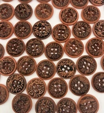 Vtg Ornate Orange Black Round 4-hole Button 15mm Lot of 6 & 60 D816