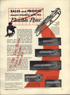 1937 PAPER AD Flexible Flyer Snow Sled Airline Racer Flexy Racer Eckardt Dolls