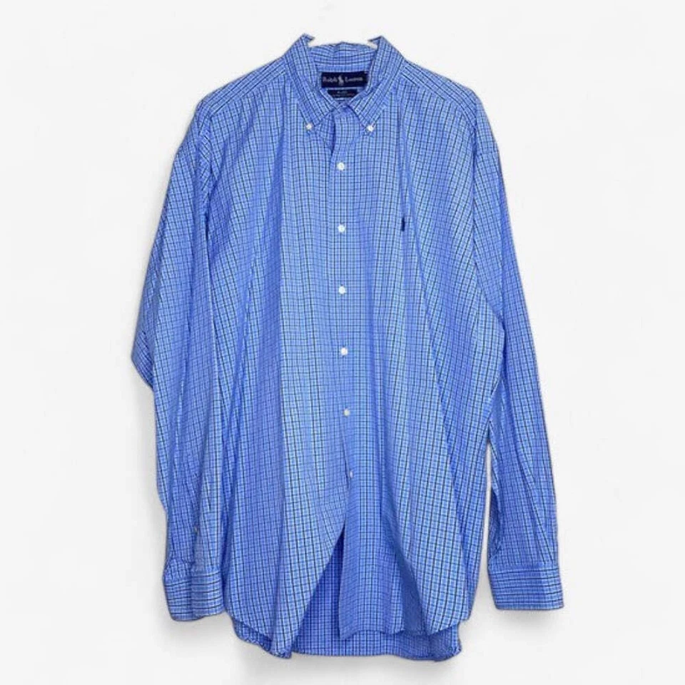 Ralph Lauren Men's Blue & White Plaid Blake Dress Shirt Size L