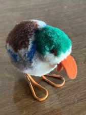 Steiff Rare Vtg Mini Pom Pom Green Colorful Duck Bird Metal Legs 2  No ID NR