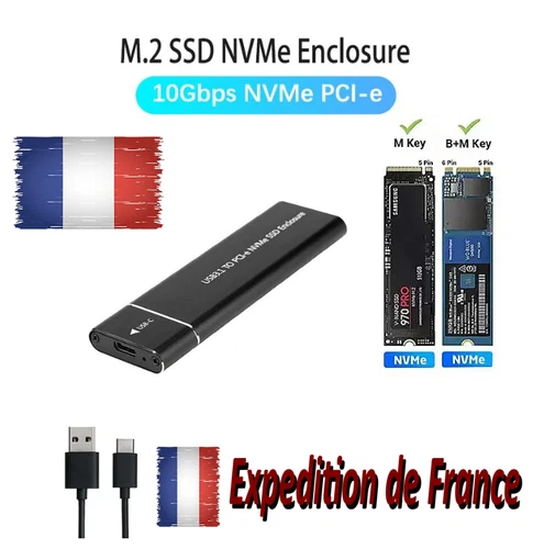 Boitier de SSD Externe USB 3.1 Portable NVMe Noir Metalique Solide Adaptateur