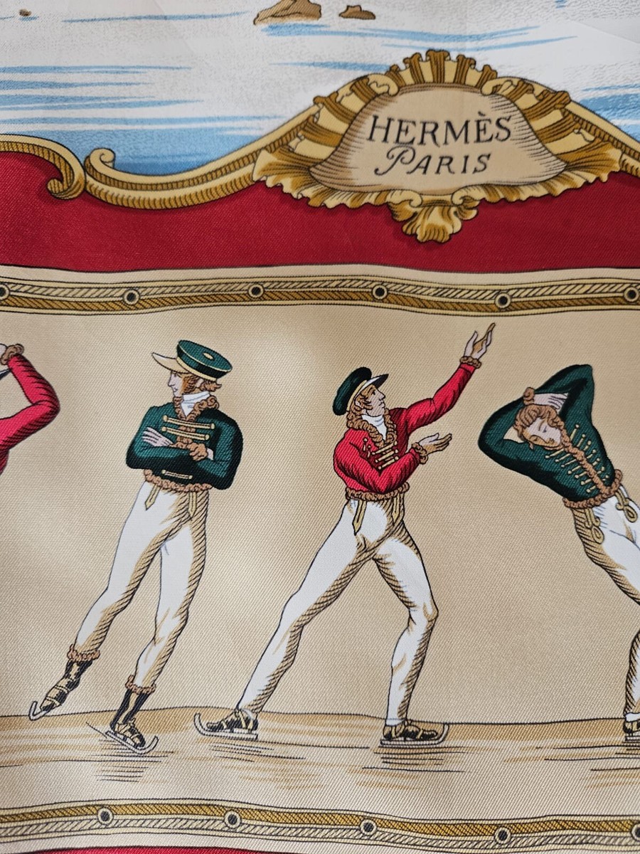 Authentic HERMES Silk Scarf Les Plaisirs Du Froid Carre 90 Grygkar