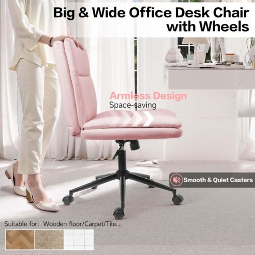 Modern PU Leather Upholstered Cross-legged Office Chair with Wheels For Bedroom - Picture 6 of 7