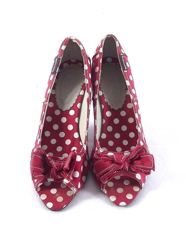 Hoyvoy Zapatos De Mujer Rojos Con Lunares De Tela Tacón De 7 Talla 38 - Bild 5 von 12