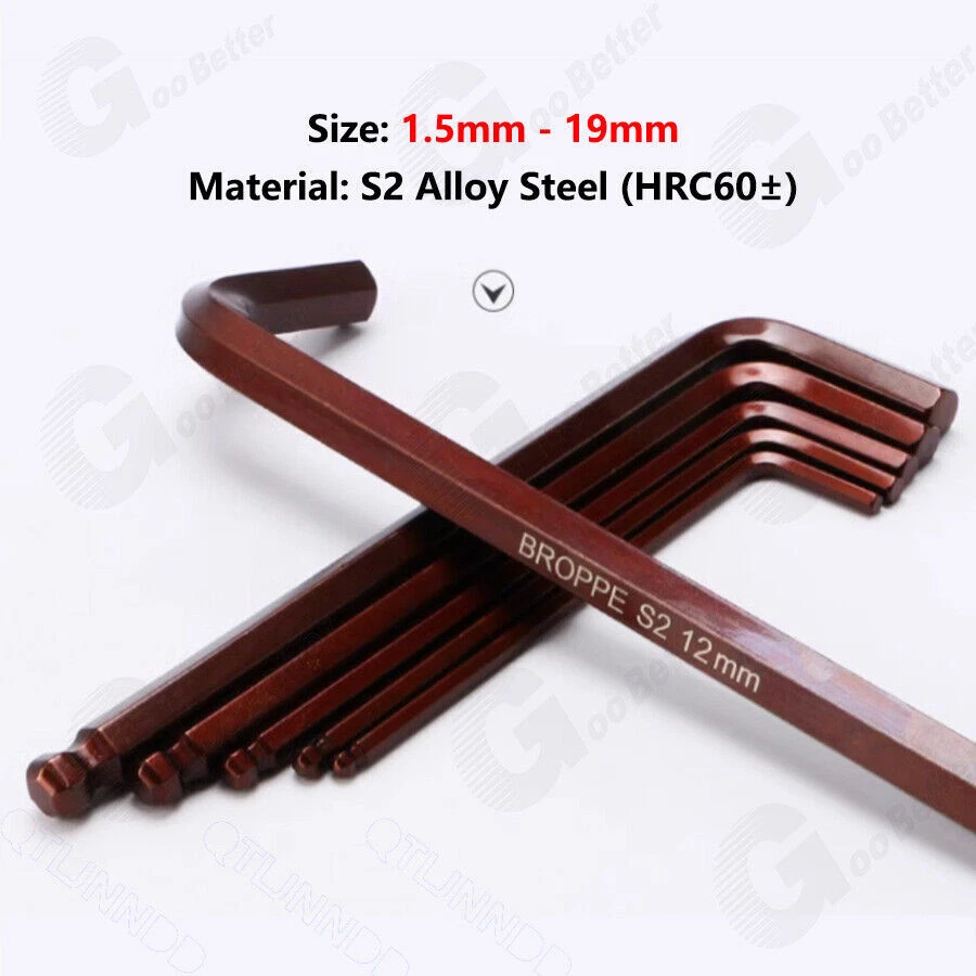 Metric Allen Wrench Ball End Wrench Hex Key Long Arm Spanner 1.5mm-19mm L-Shape - Image 2 of 4