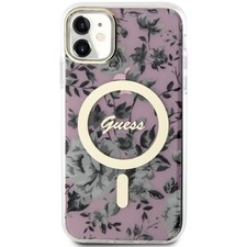 Custodia Guess iPhone 11 cover MagSafe collezione fiori rosa rosa