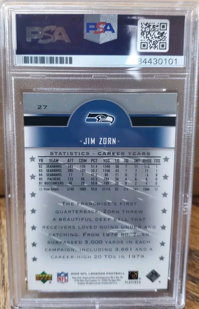 PSA Slabbed 2005 UD NFL Legends Seahawks Jim Zorn Autograph Signed