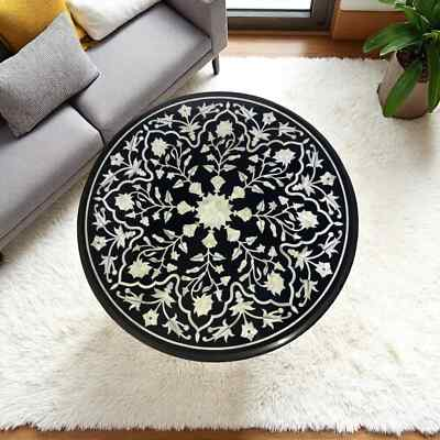 #ad Black Marble Round Table Floral Mop Inlaid Gemstone Work Patio Home Decor $966.00