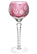 Ajka Marsala Cranberry Pink Cut to Clear Crystal Tall Wine Goblet New in Box