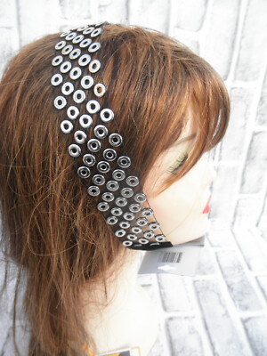 NEW by JUST BASIC, ELASTIC HEADWRAP, HEADBAND BLACK WITH SILVER TONE DECOR   #1