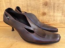 Vintage CYDWOQ Handmade Oxblood Brown Leather Shoes w/ Metallic Kitten Heels 7.5