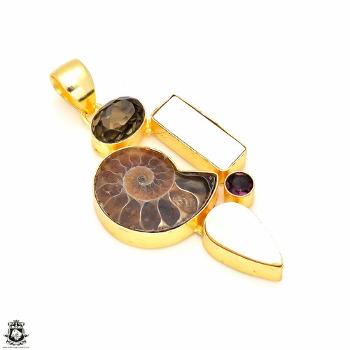 3 Inch Ammonite Mother of Pearl 24K Gold Plated Pendant 3mm Snake Chain GP227 - Picture 3 of 10