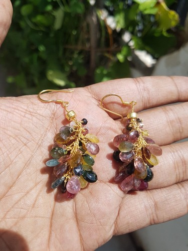 Pendientes Multi Turmalina Piedras Preciosas Plata de Ley 925 Hechos a Mano Joyería Regalo g55 - Imagen 13 de 14