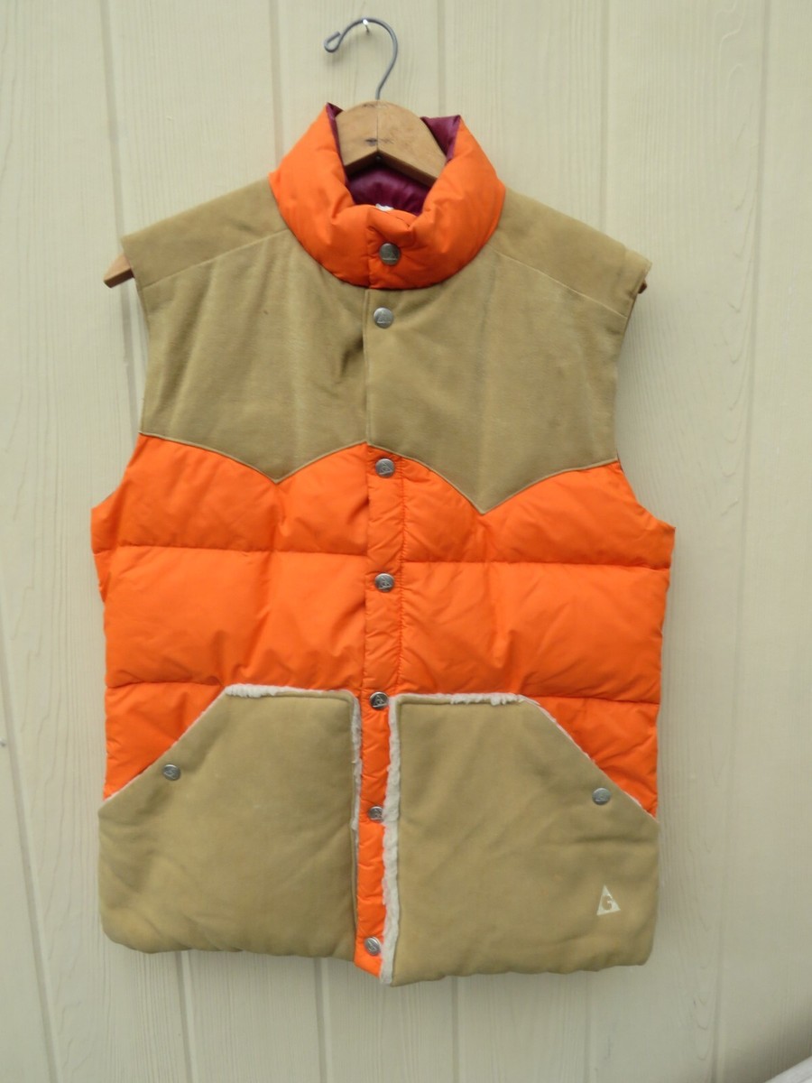 Vtg Gerry Men's Size Small Orange Brown Suede Leather Down Puffer