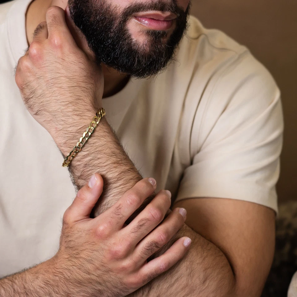 Brazalete de cadena cubana de 8,5 mm de oro amarillo macizo de 14 quilates estampado de 8-9" de longitud para hombre Foto 2 de 2