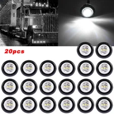 20X 3/4" Round Truck Trailer Side Marker Lights White Bullet LED Clearance Light