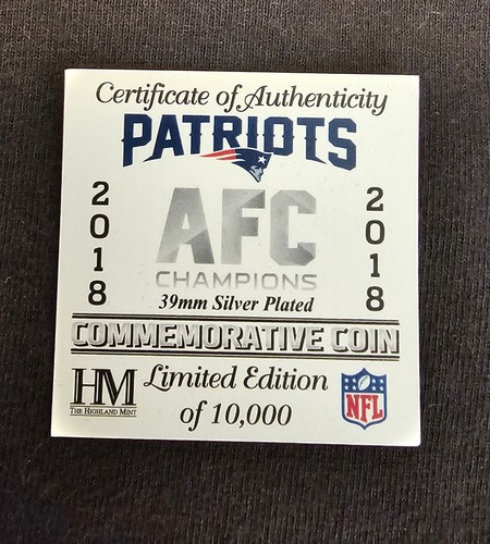 #0160 New England Patriots AFC-Champions 2018 Commemorative Coin 39mm Silver NIB - Picture 7 of 9