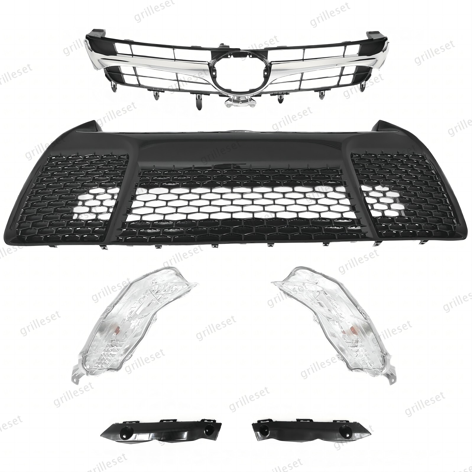For Camry 2015-2017 SE Upper Chrome Grille, Lower Black Grille & DRL Fog Lights