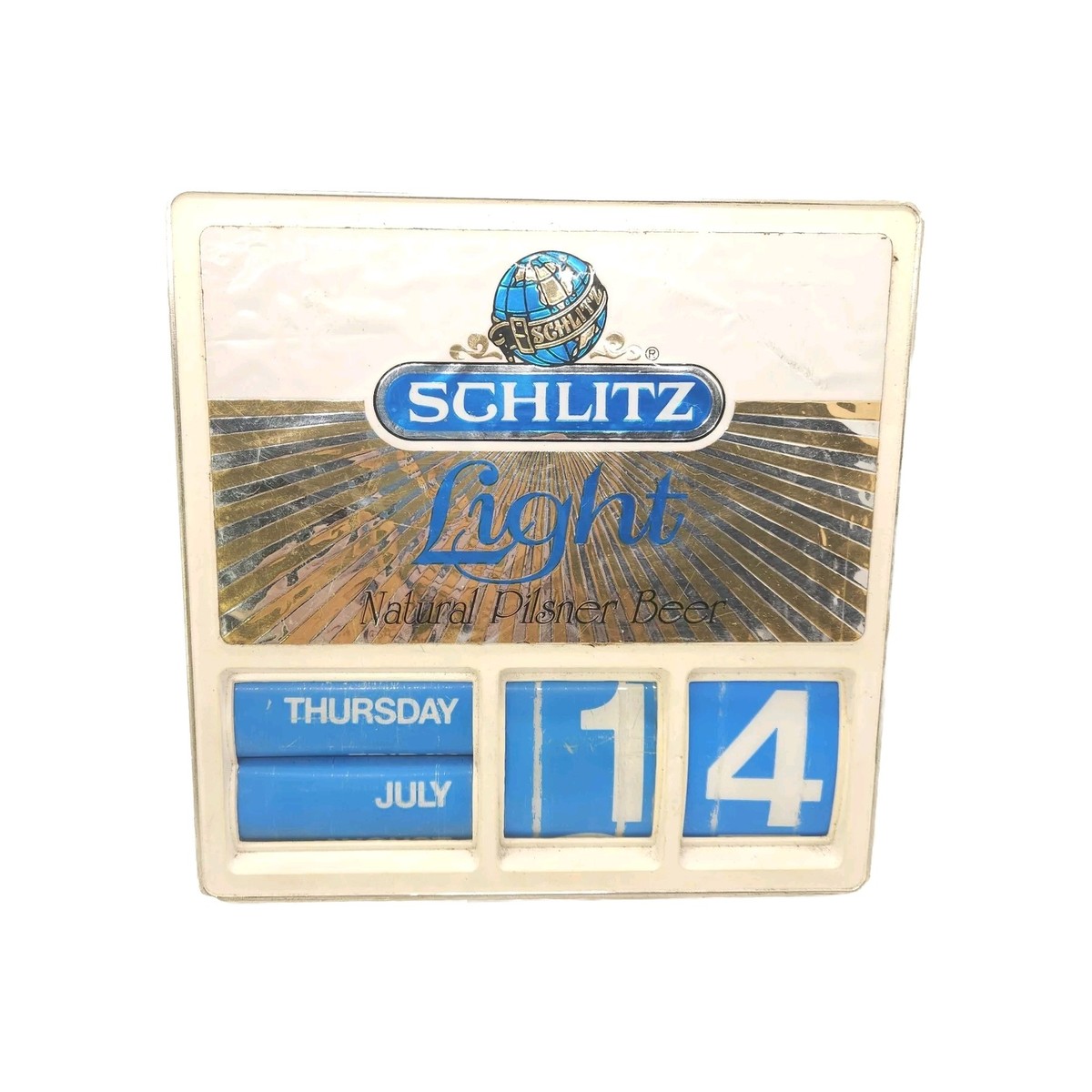 Schlitz Light Vintage Beer Perpetual Calendar Sign Plastic Day
