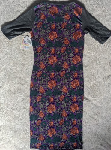 LulaRoe Woman's Julia Dress Size XXS - Purple Floral w/ Orange Teal Accent NWT - Picture 10 of 12