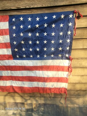 Vintage Early Silk United States US Flag 48 Sewn Stars Federal Old