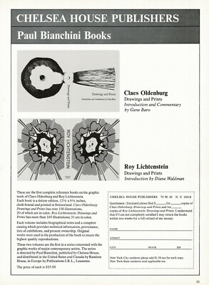 1960s Vintage Claes Oldenburg & Roy Lichtenstein Pop Art Chelsea House Print Ad