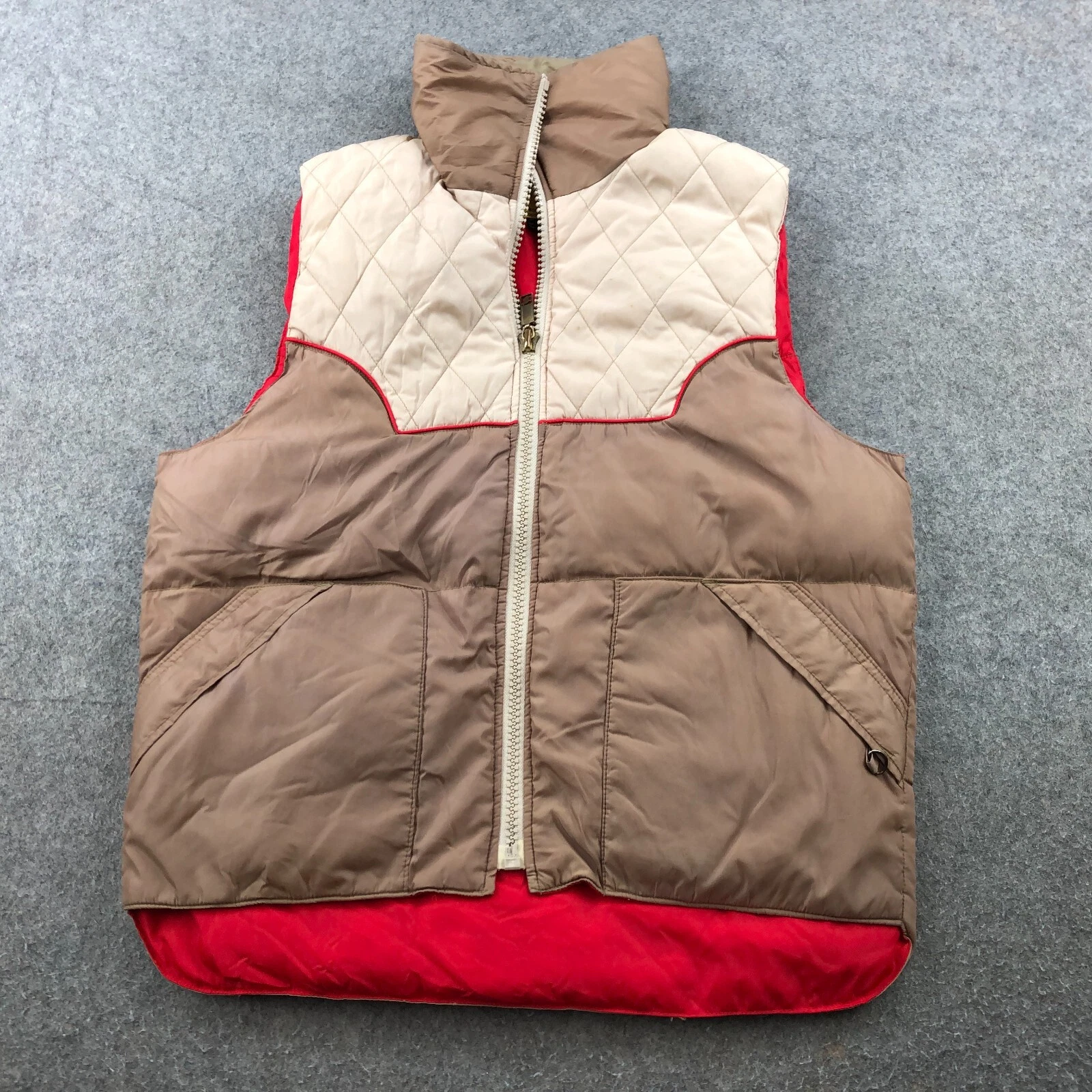 Vintage Camel Vest Mens Large Beige Red Down Insulated Puffer Full Zip Pocket