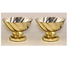Compote Bowl Vase Glass Gold Mercury Swirl 5"Dia 4.5"High Set/2