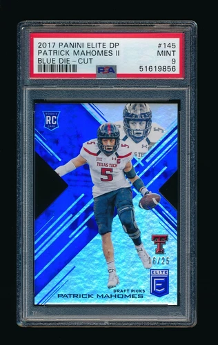 PSA 9 PATRICK MAHOMES 2017 PANINI ELITE DRAFT PICKS BLUE DIE CUT RC #/25 MINT