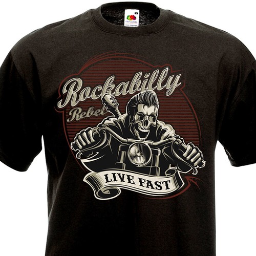 T-shirt rockabilly rebel-live fast rock 