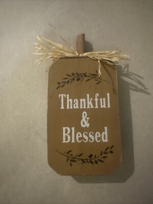 Pumpkin Harvest Sign Shelf Table Decor Wood 0range Thankful&Blesse6.5 x3.5 x.5 