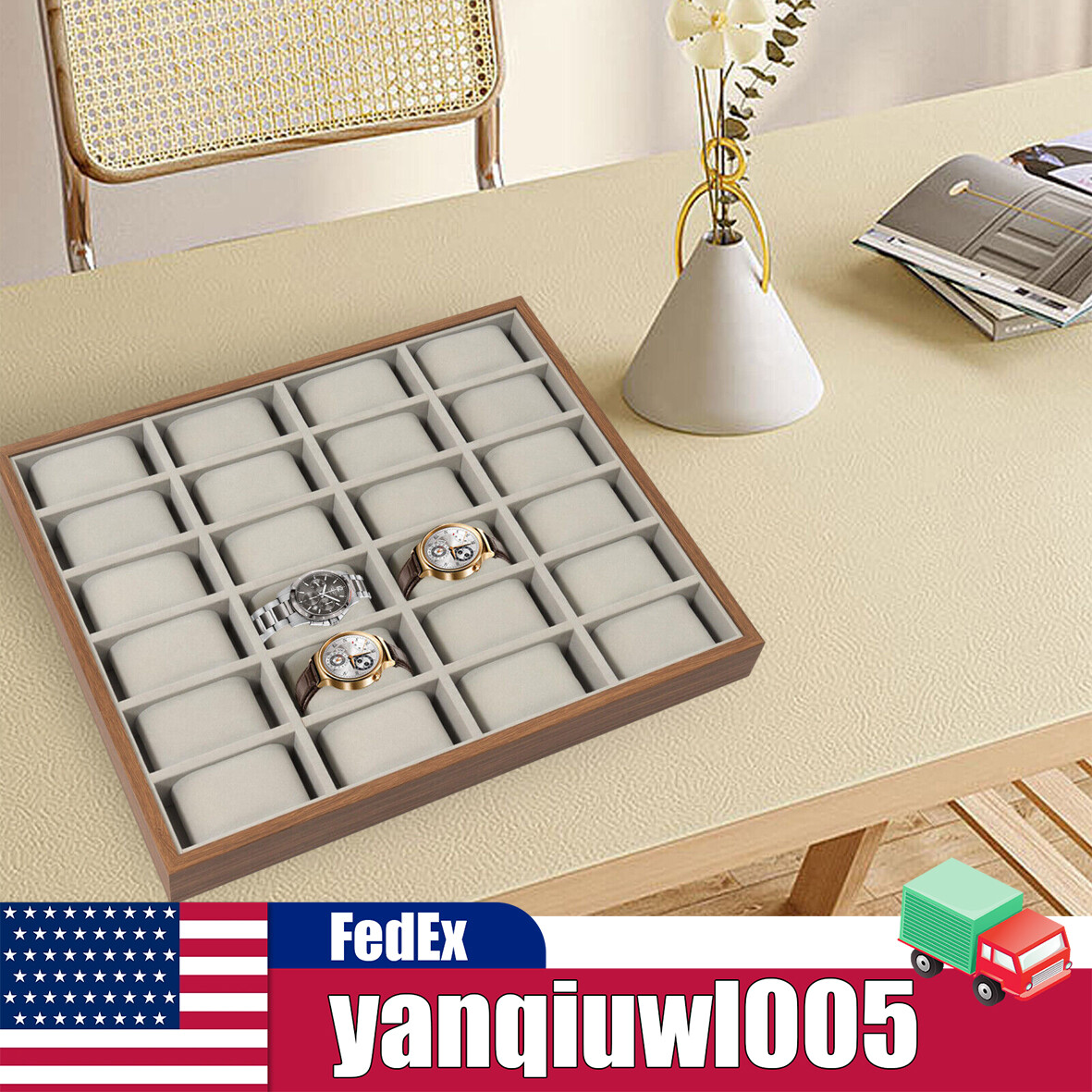 24 Slots Wood Watch Box Jewelry Storage Case Organizer Display Box Holder Tray