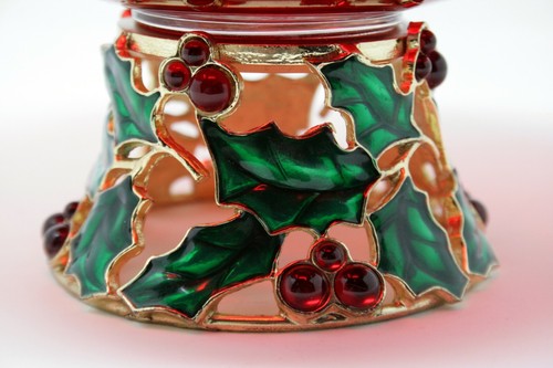 Teleflora Red Glass Holly Berries 7 3/4" Pedestal Centerpiece Bowl - Picture 5 of 7