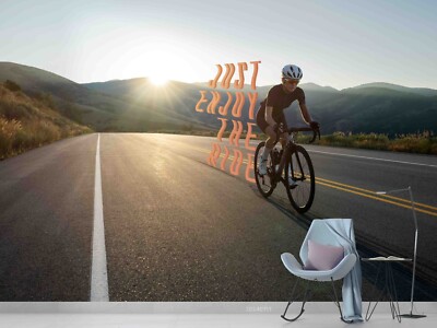 3D Bicycle Sports Road Sunset Landscape Self-adhesive Removable Wallpaper Murals